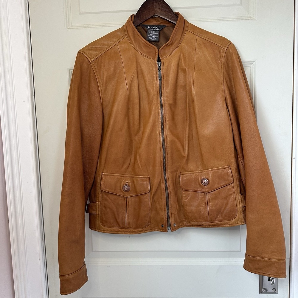 George Designs By Mark Eisen Women's Brown Leather Jacket Size XL Soft Moto Zip